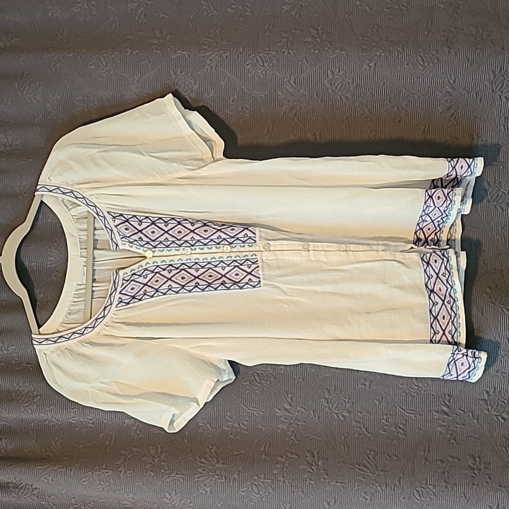 J. Jill Cotton Blend Embroidery Button Up Shirt, Large P